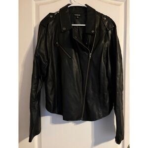 Torrid Black Faux Leather Moto Jacket With Floral Back